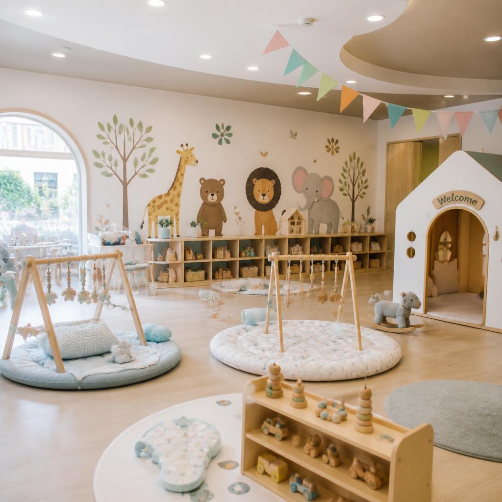 Espaço infantil educativo e lúdico com área baby